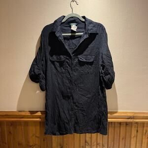 Lauren Ralph Lauren Crushed Cotton Camp Shirt Cover Up Sz L Button Down Preppy